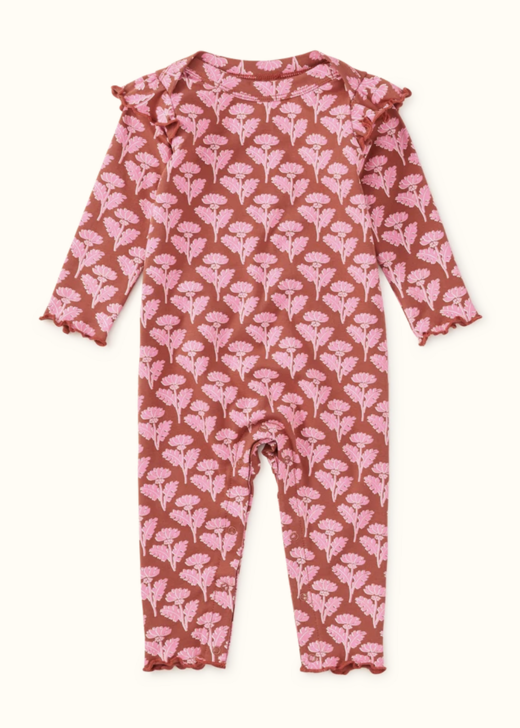 Tea Collection RUFFLE SHOULDER ROMPER STAMP HEIRLOOM FLORAL