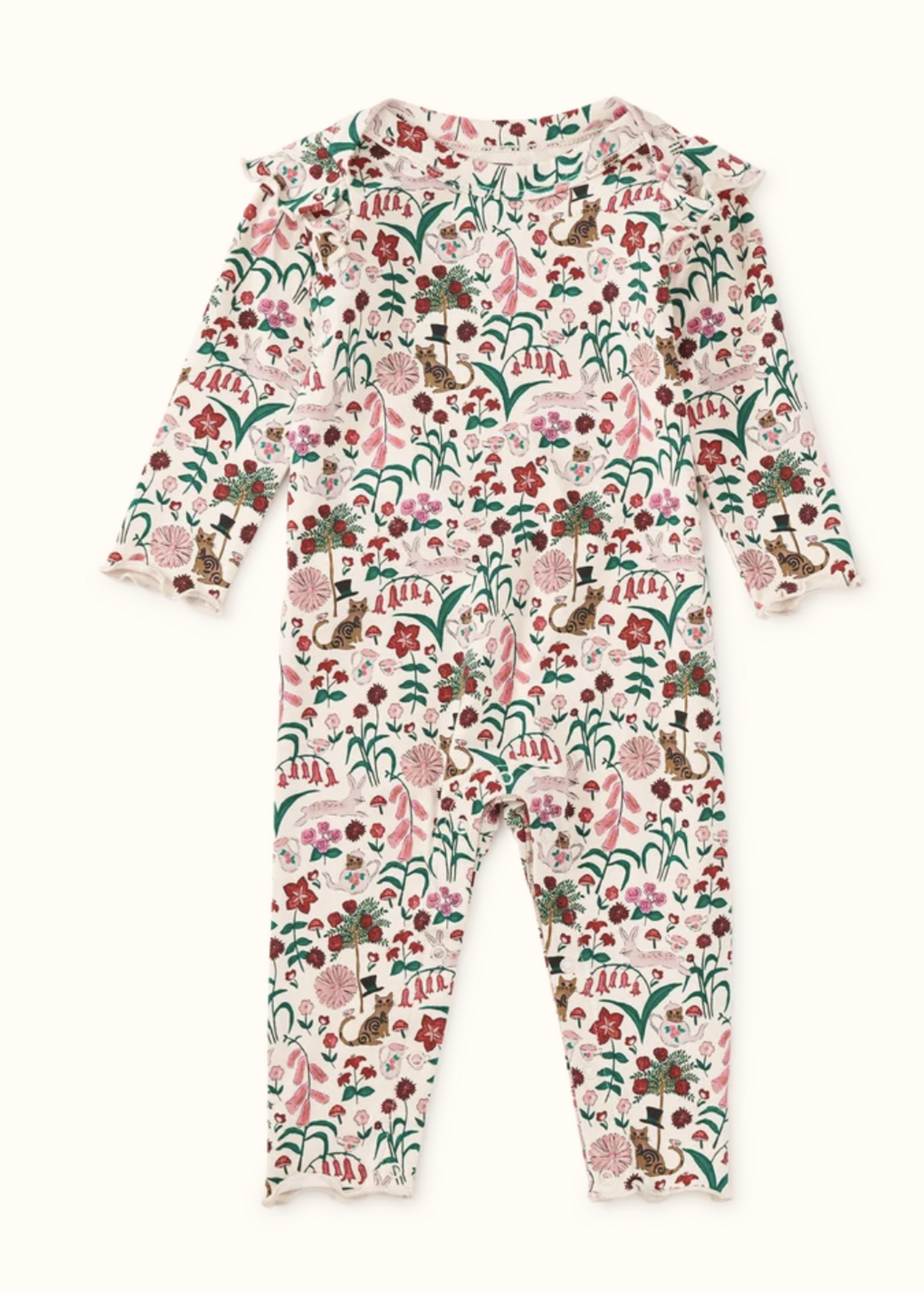 Tea Collection RUFFLE SHOULDER BABY ROMPER TEA PARTY FLORAL