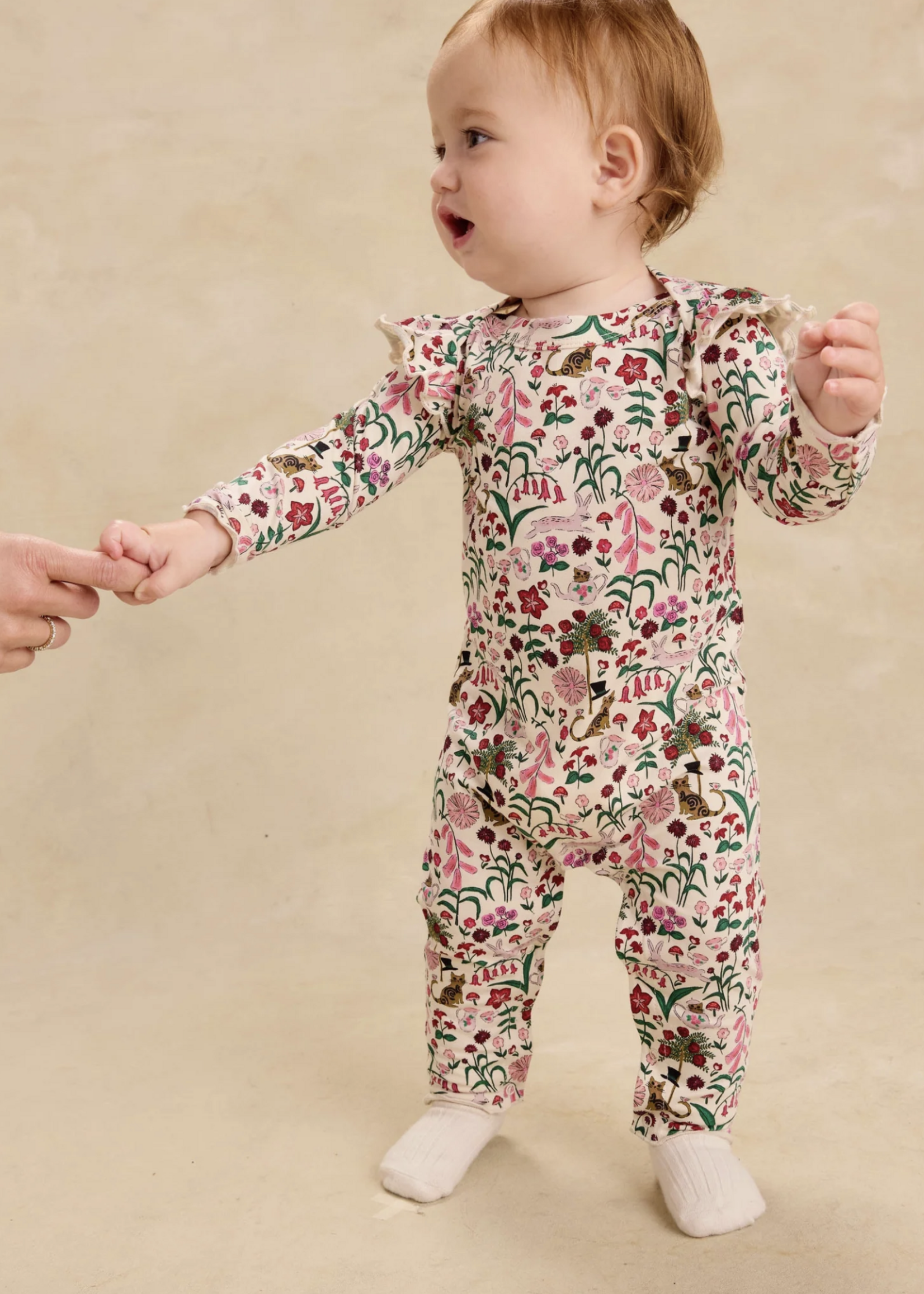 Tea Collection RUFFLE SHOULDER BABY ROMPER TEA PARTY FLORAL