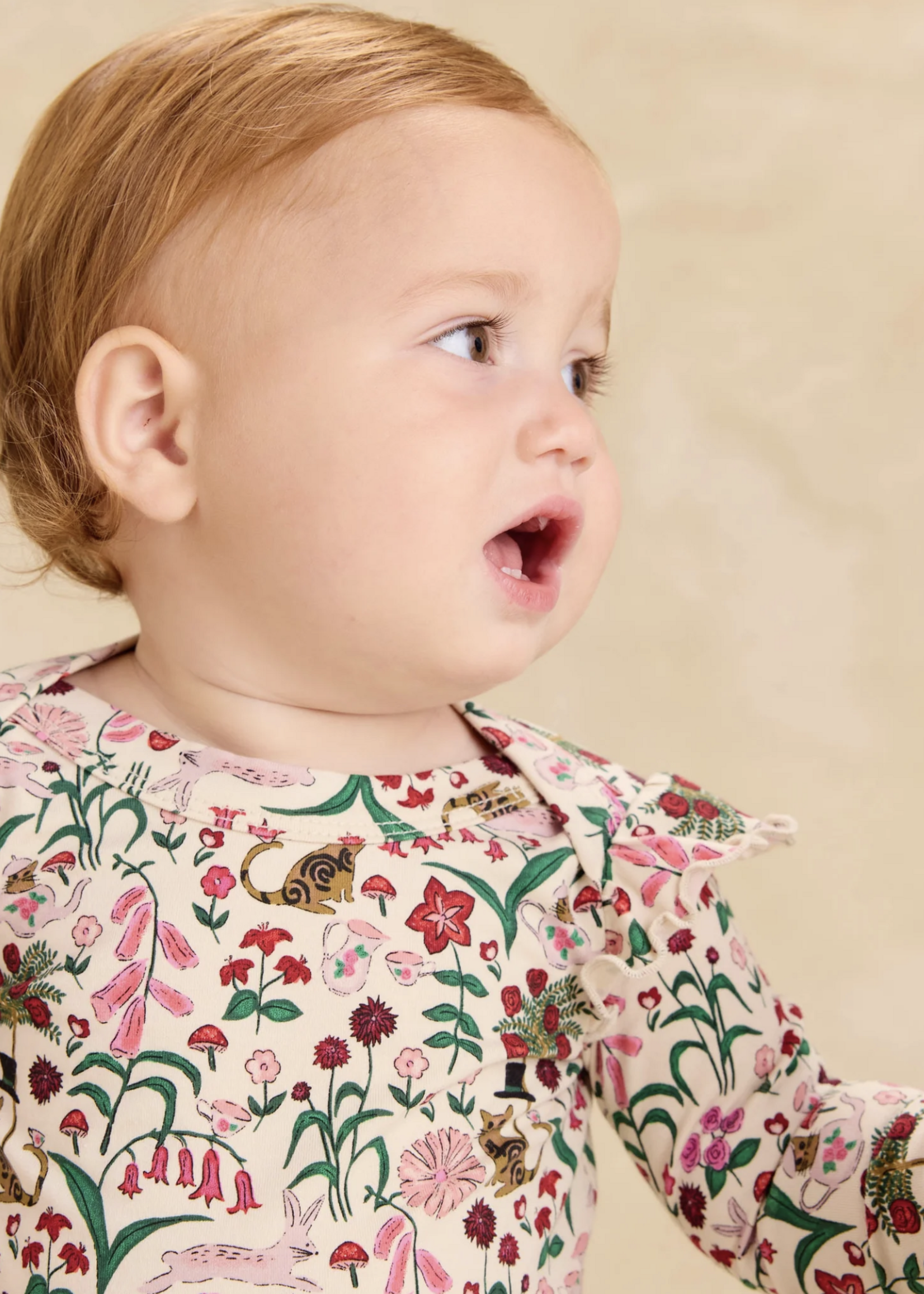 Tea Collection RUFFLE SHOULDER BABY ROMPER TEA PARTY FLORAL