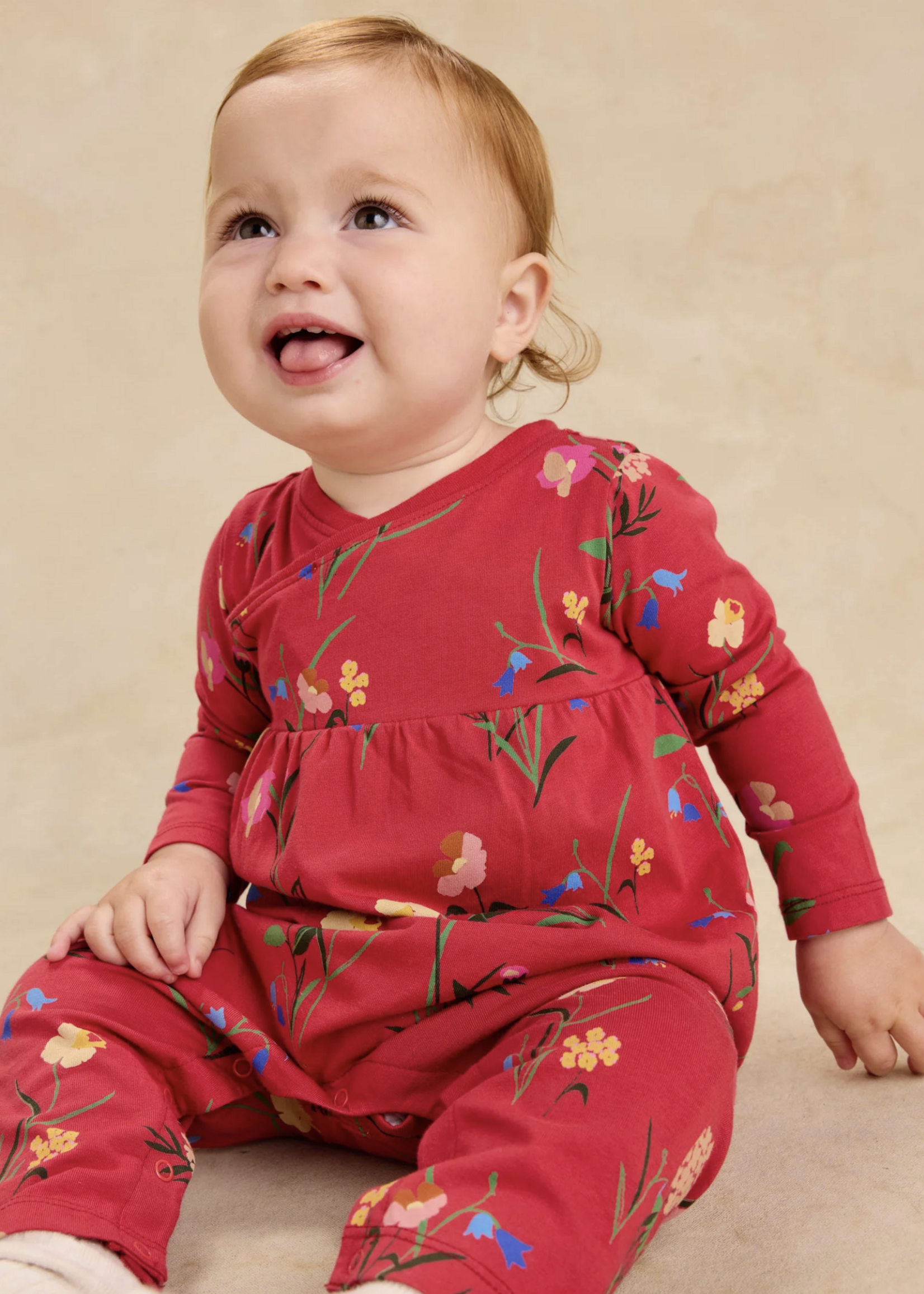 Tea Collection WRAP NECK BABY ROMPER HOLLYHOCK GARDEN