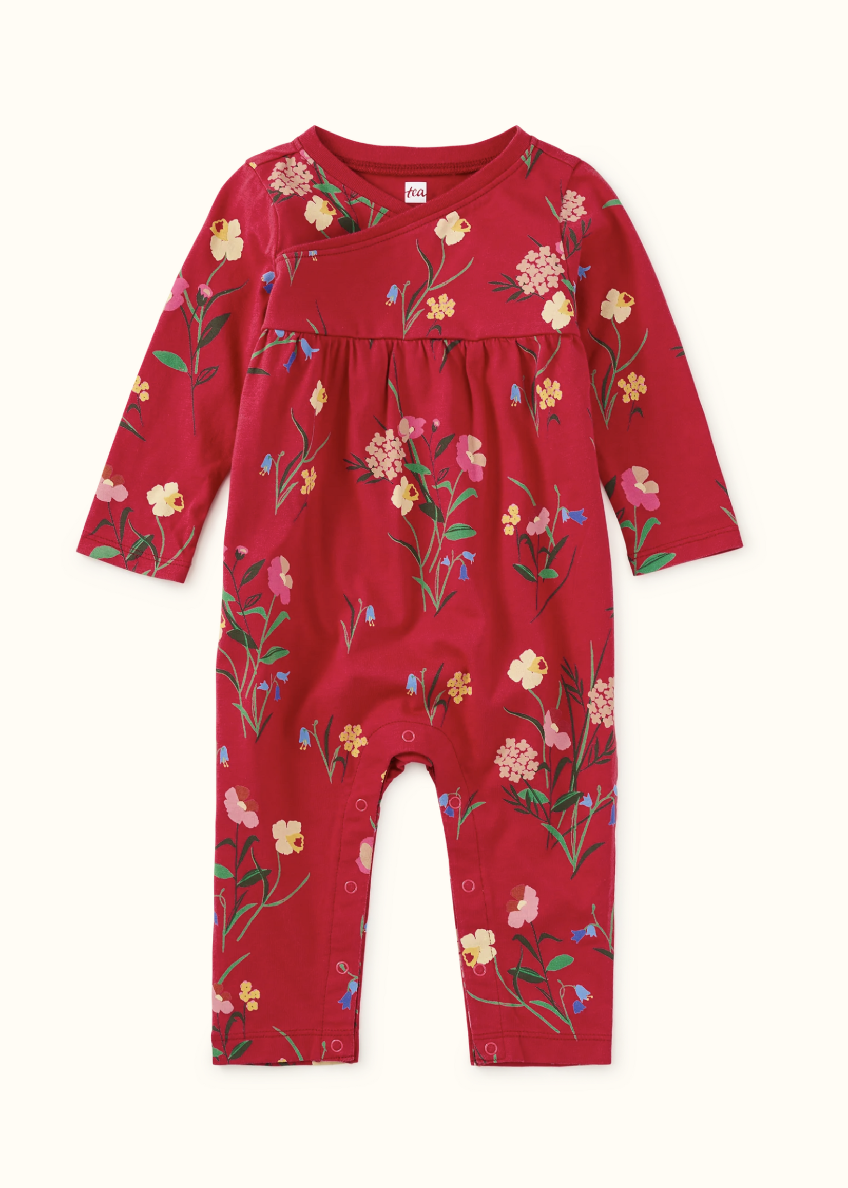 Tea Collection WRAP NECK BABY ROMPER HOLLYHOCK GARDEN