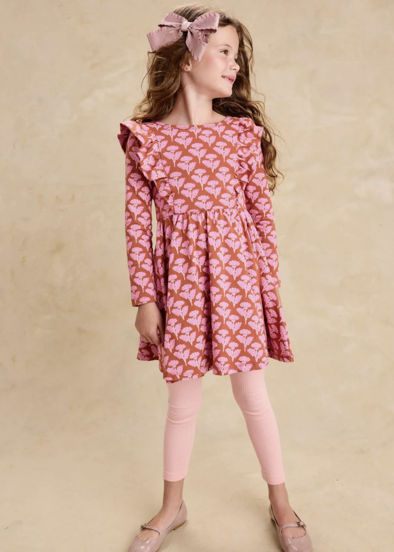 Tea Collection Ruffle Shoulder Ballet Dress Stamp Heirloom Floral