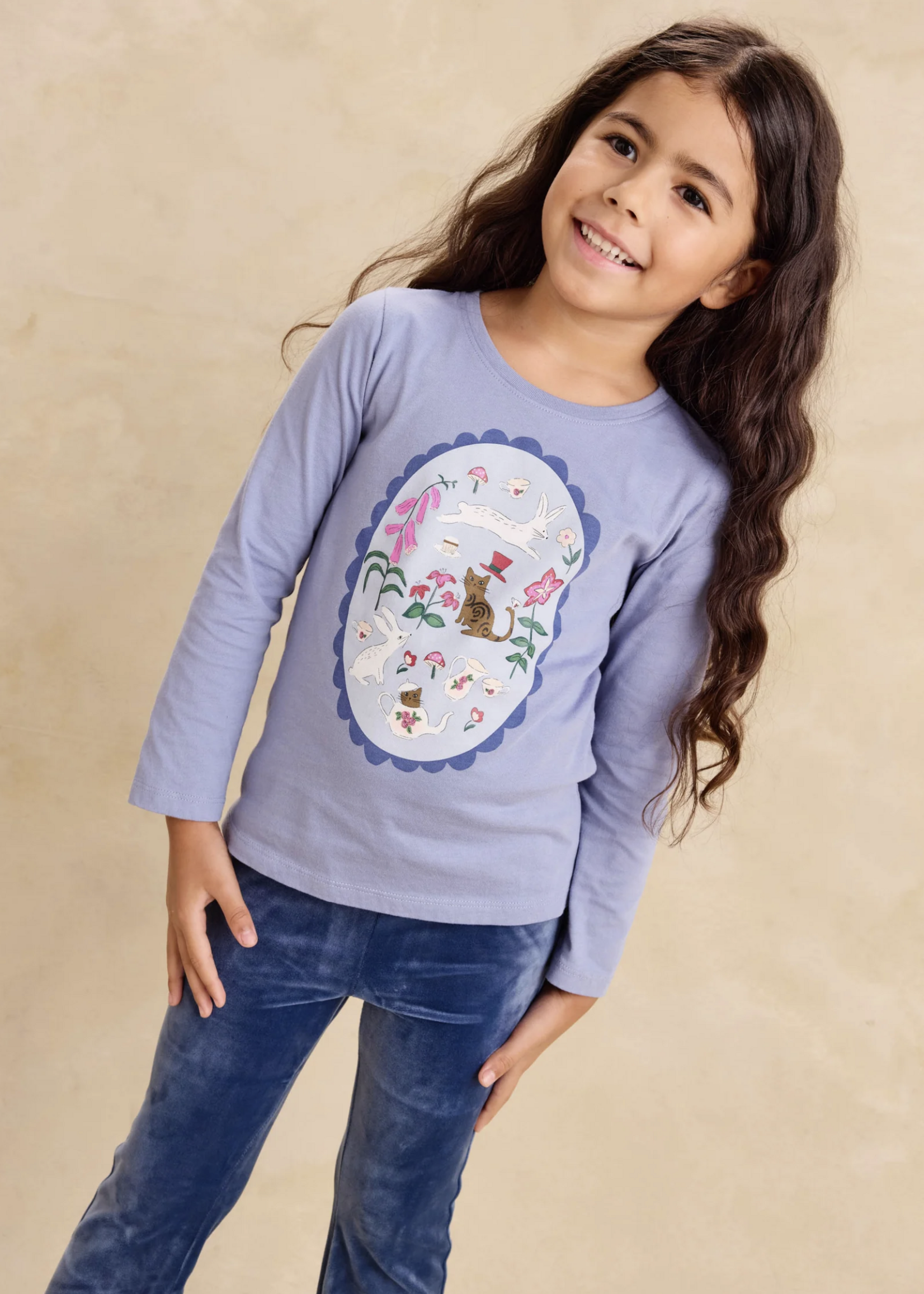 Tea Collection TEA PARTY VINGETTE GRAPHIC TEE SEAL GREY