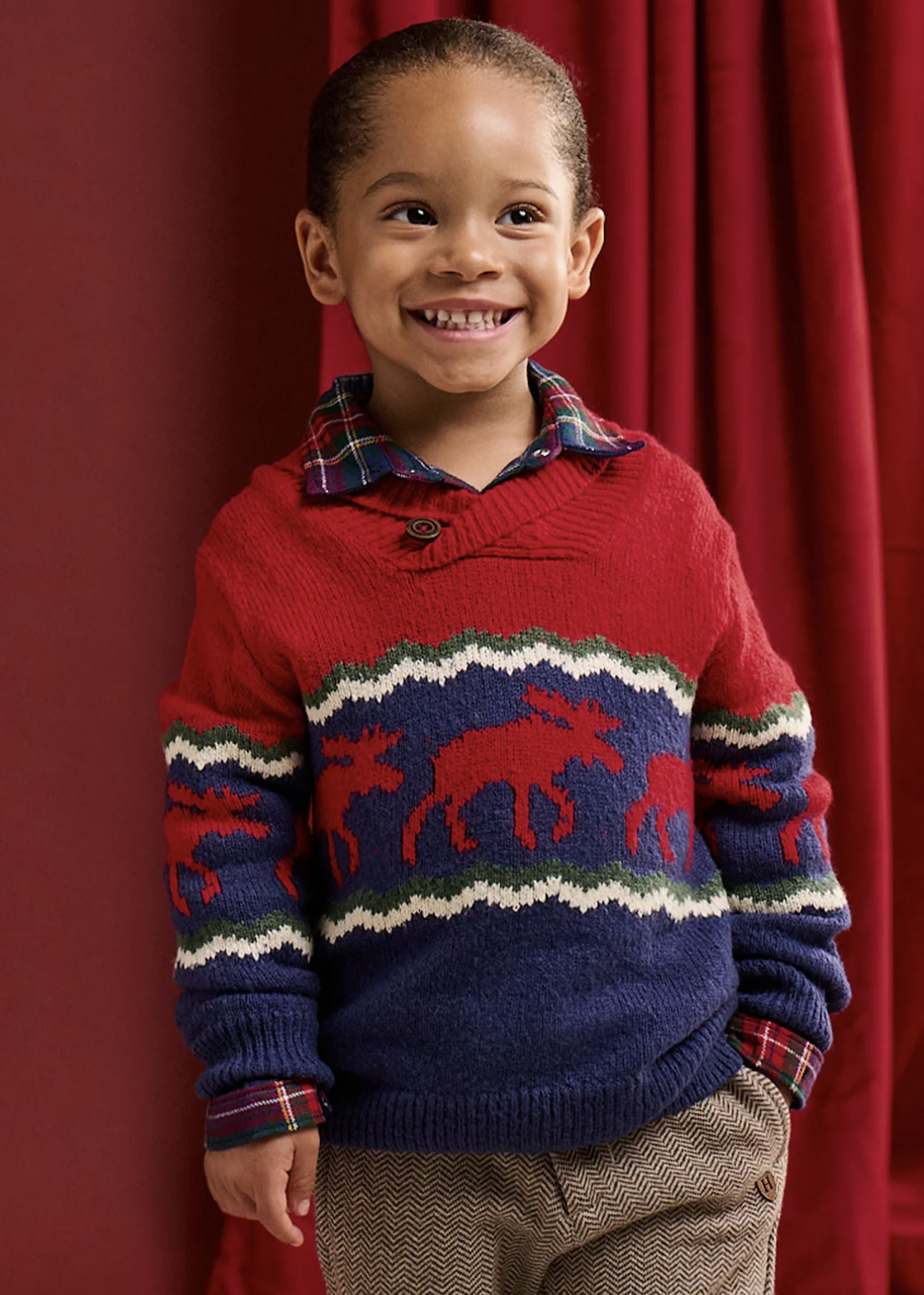 Hatley Kids Holiday Moose Pullover Sweater