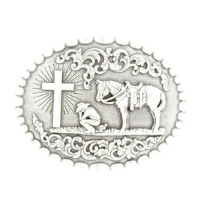 Nocona Oval Kneeling Cowboy Prayer Buckle