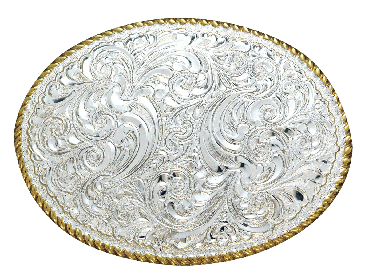 Vintage Crumrine Women\'s Belt Buckle Etched Ornate Oval Metal Rope Border Crumrine Mfg Western Belt Buckle Initial N Silver Gold Tone  main image 3
