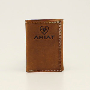 Ariat Embossed Logo Med. Brown Trifold Wallet