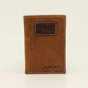 Ariat Flag Patch Logo Med. Brown Trifold Wallet