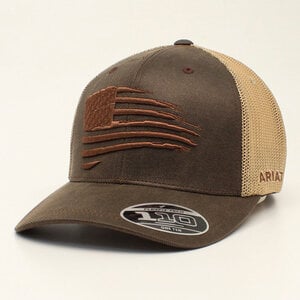 Ariat Flex Fit Flag Embroidered Oilskin Cap Brown