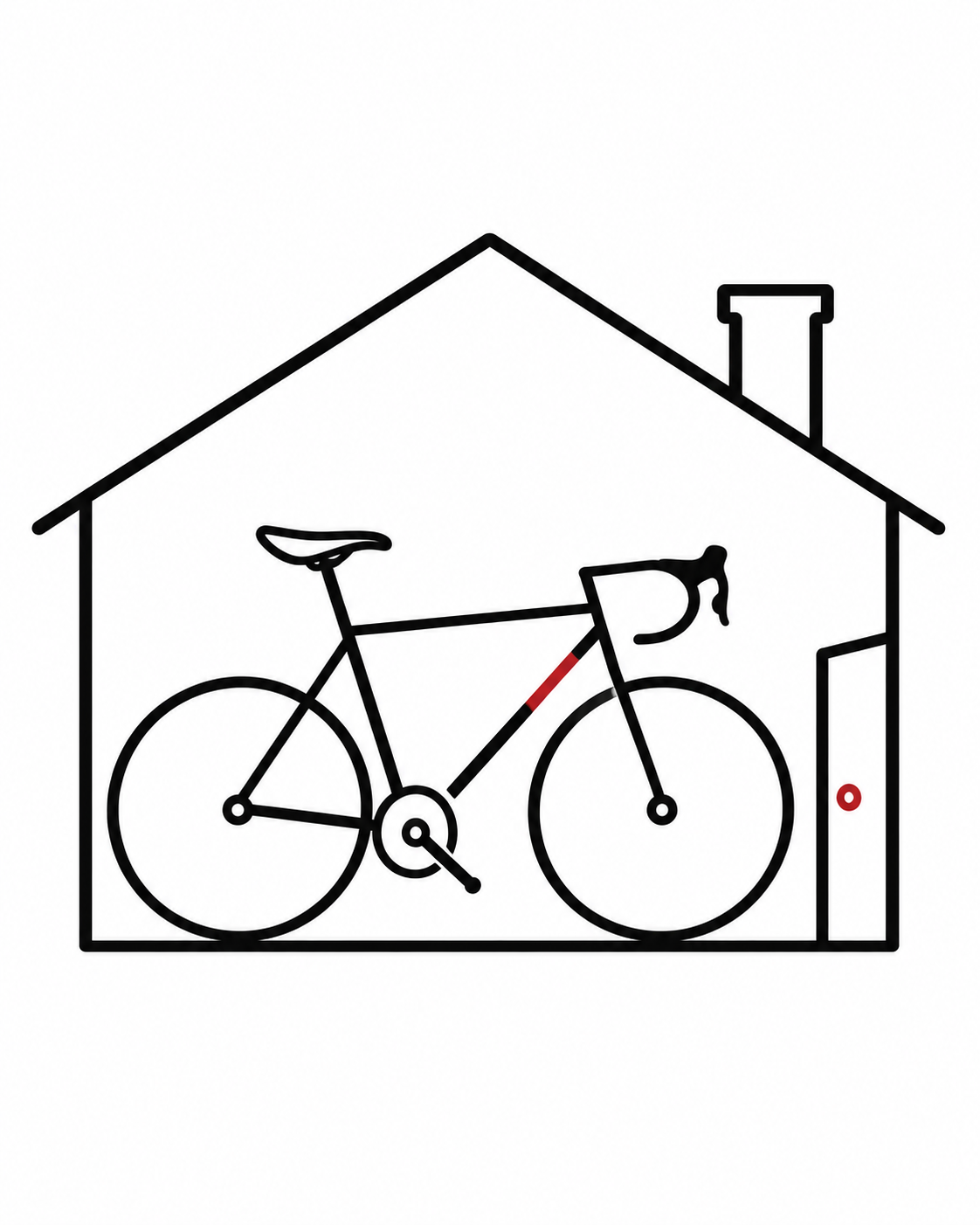 Simple line illustration of a bicycle sheltered inside a home