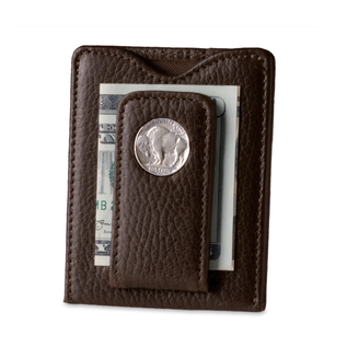 Buffalo Nickel Money Clip Wallet: Brown