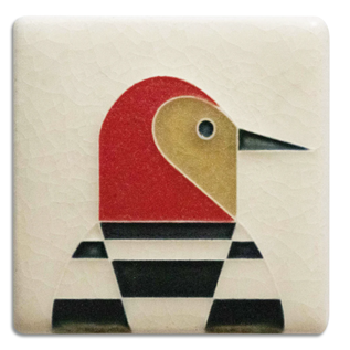 Motawi Mini Tile: Woodpecker Cream