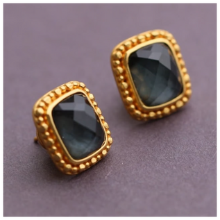 Marbella Stud Gold Iridescent Charcoal Blue Crystal