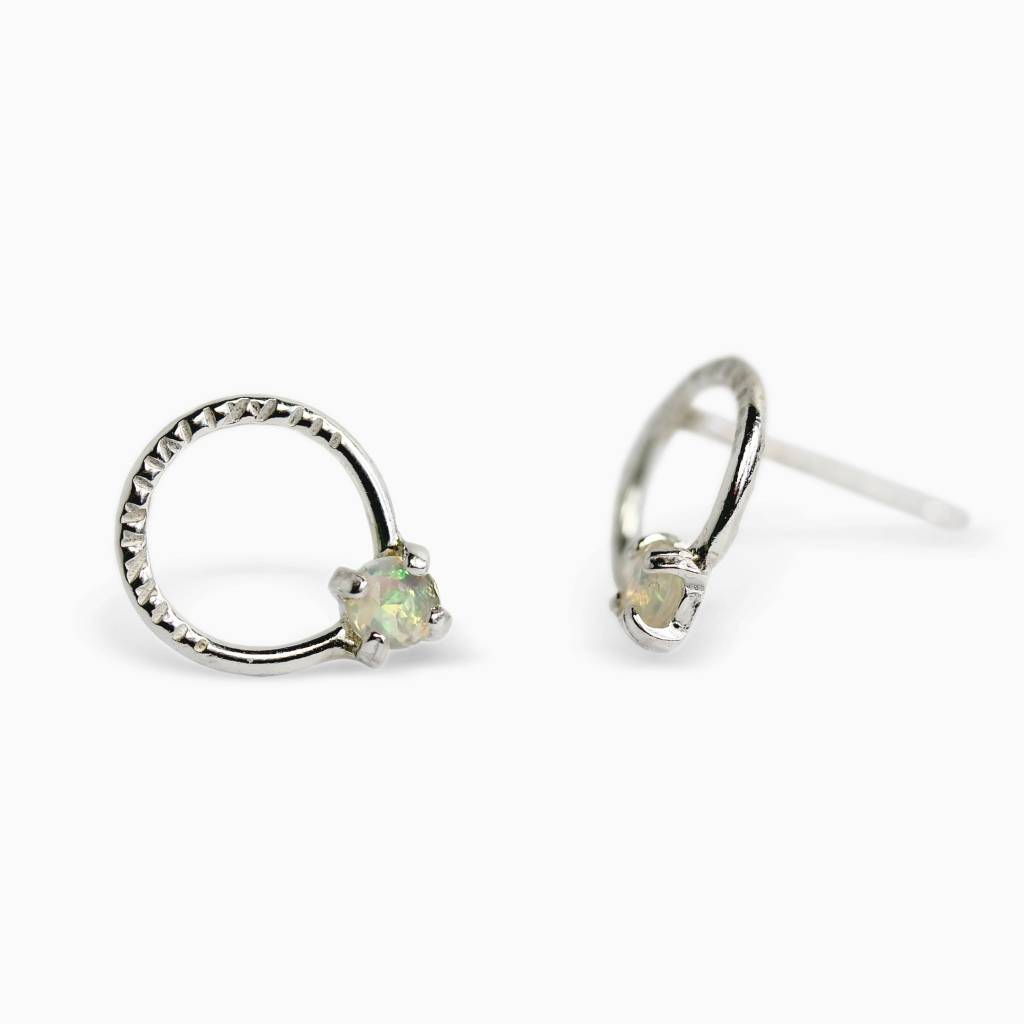 Sterling Silver Opal Circle Stud Earrings Lauren Rae Jewelry Boutique Sloane Sterling Silver Opal Circle Stud Earrings