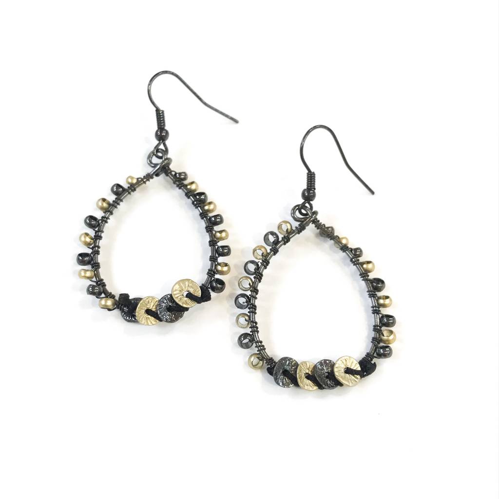 Gold Black Beaded Teardrop W Confetti Accent Earring Lauren Rae Gold Black Beaded Teardrop W Confetti Accent Earring