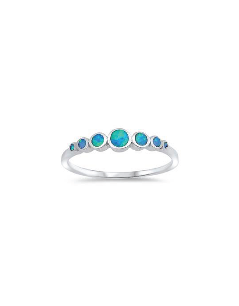 Sterling Silver Light Blue Opal Circles Ring