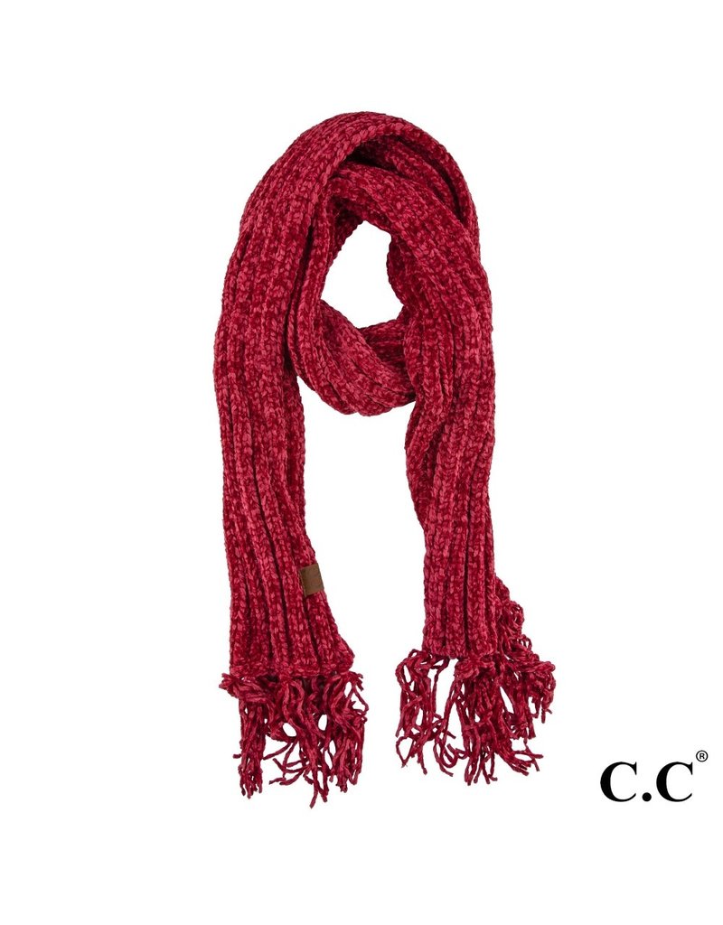 maroon fringe scarf
