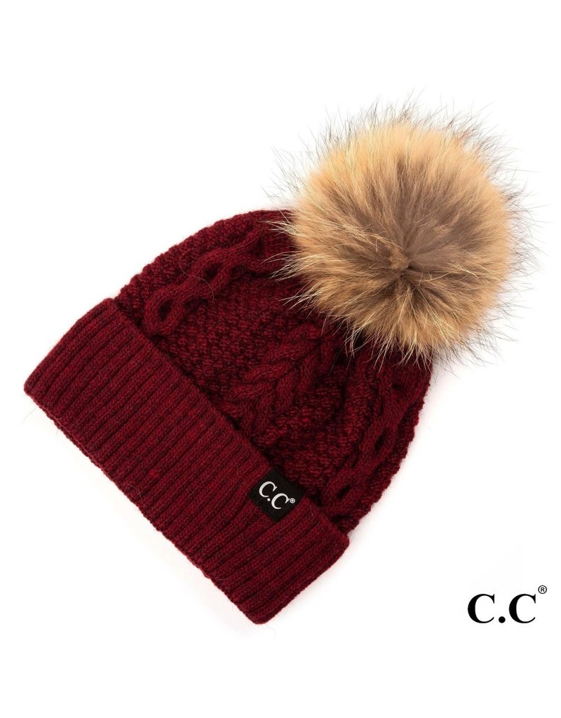 burgundy pom pom hat