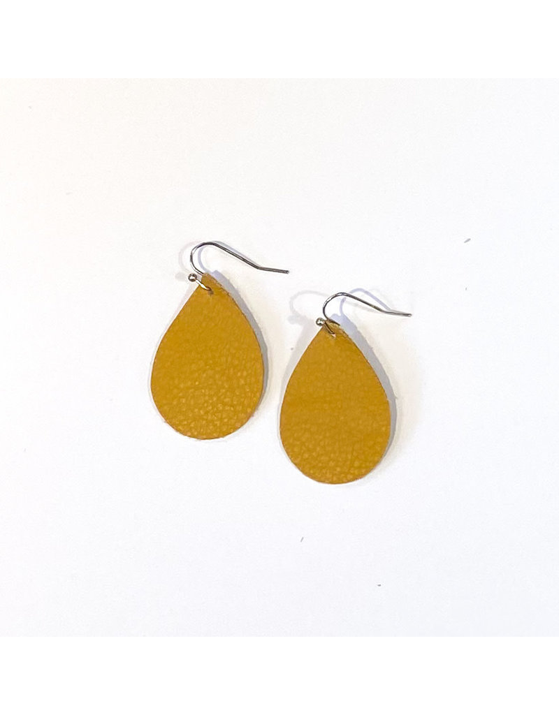 Cecelia Small Mustard Teardrop Leather Earrings