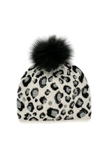 Mitchies Matchings Pearl & Black Leopard Print Hat w Fox Pom