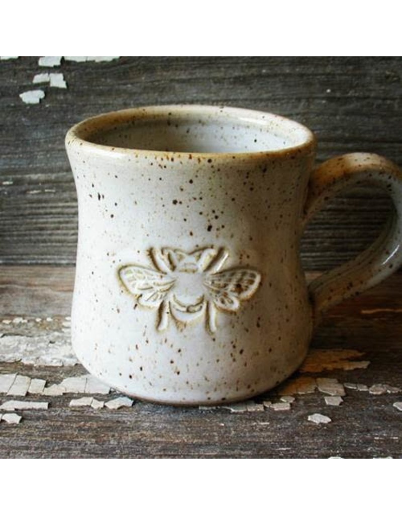 Barbarah Robertson White Rustic Handmade Pottery Bee Mug