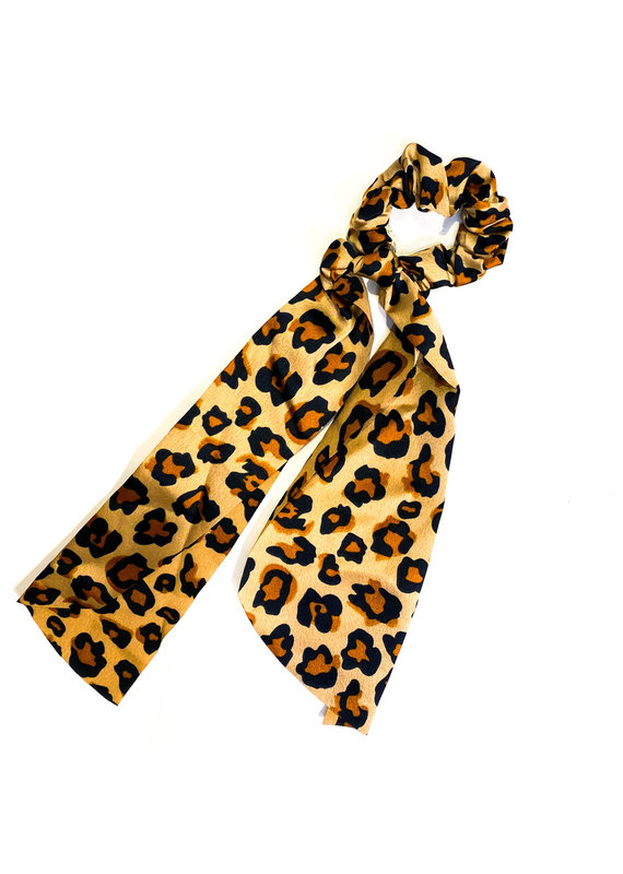 Lauren Rae Camel Cheetah Scrunchie Ribbon Tail