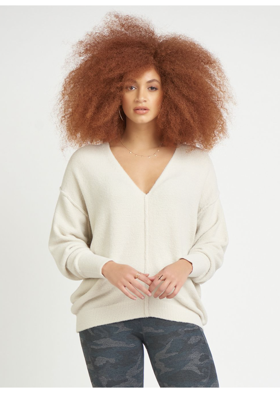 Dex Pearl V-Neck Exposed Seam Sweater