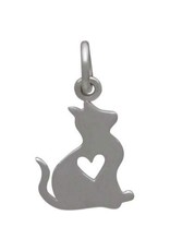 Sterling Silver Baby Cat Charm with Heart Cutout