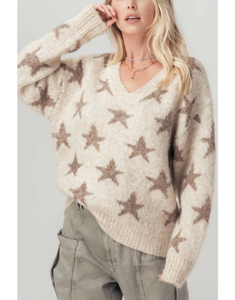 Urban Daizy Star V-Neck Oatmeal Knit Sweater