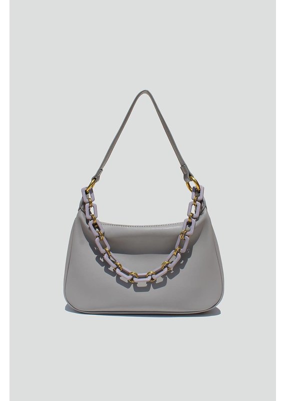 Street Level Handbags Grey Frankie Shoulder Bag w Chain Link