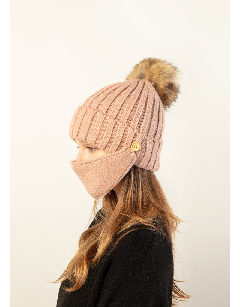 Look By M Black Chunky Ribbed Masked Hat