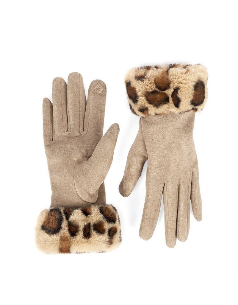 COCO + CARMEN Tan Leopard Faux Fur Cuff Touchscreen Gloves
