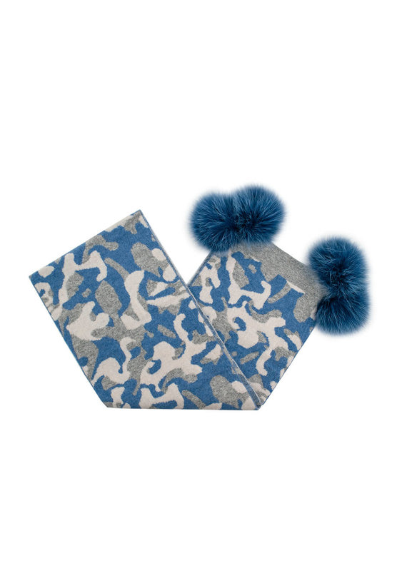 Mitchies Matchings Blue Camo Scarf w Fox Pom
