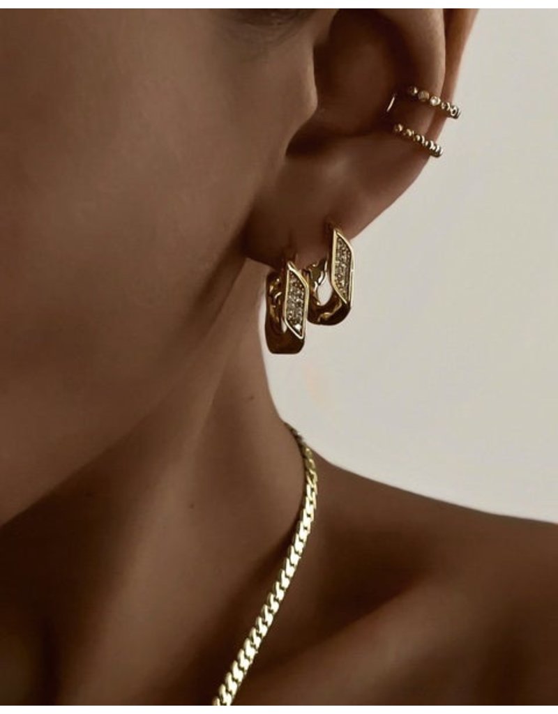 LUV AJ Gold Pave Cuban Link Hoops