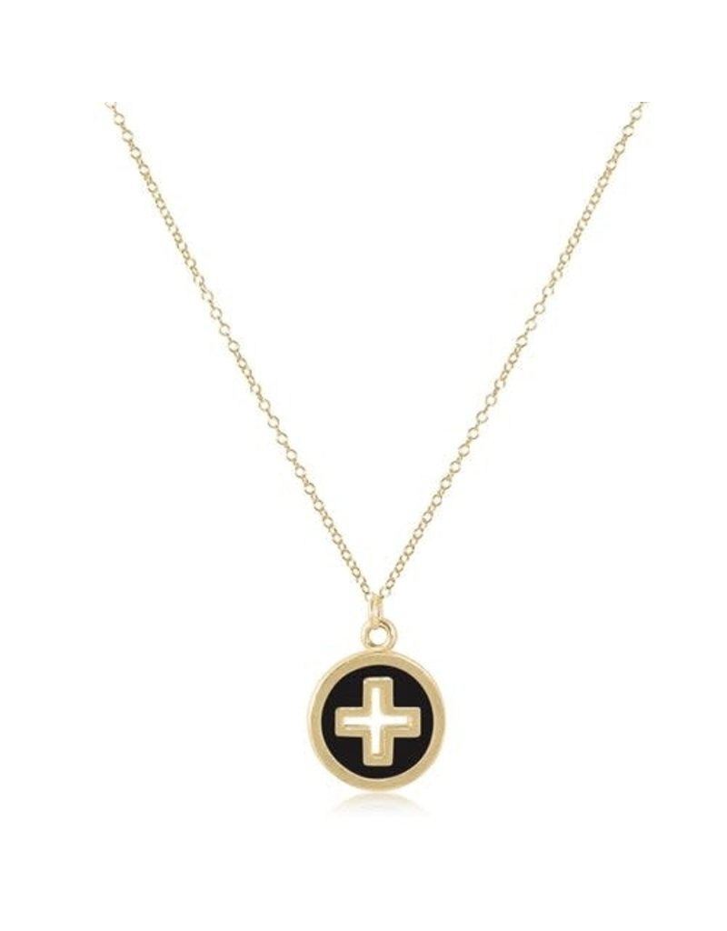enewton 14K GF Signature Cross Gold Disc Necklace in Onyx