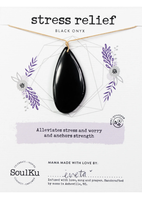 SoulKu Black Onyx Touchstone Necklace for Stress Relief