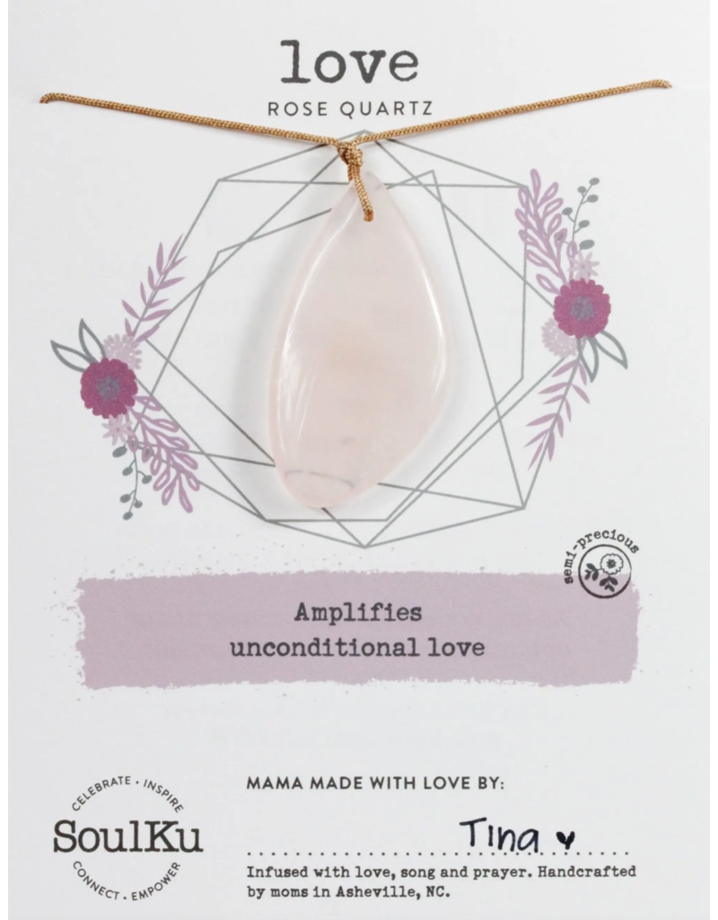 SoulKu Rose Quartz Touchstone Necklace for Love
