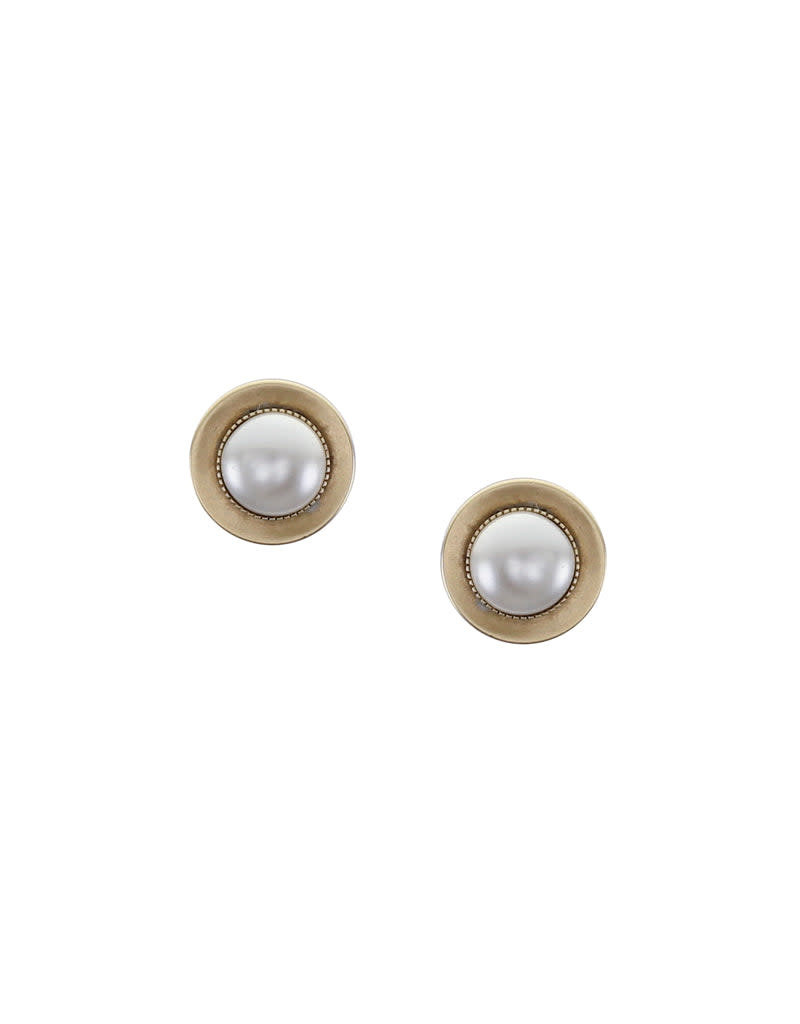 Dished Disc with Pearl Cabochon Post Earring