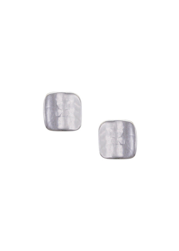 Small Concave Rounded Square Post Earring in Silver