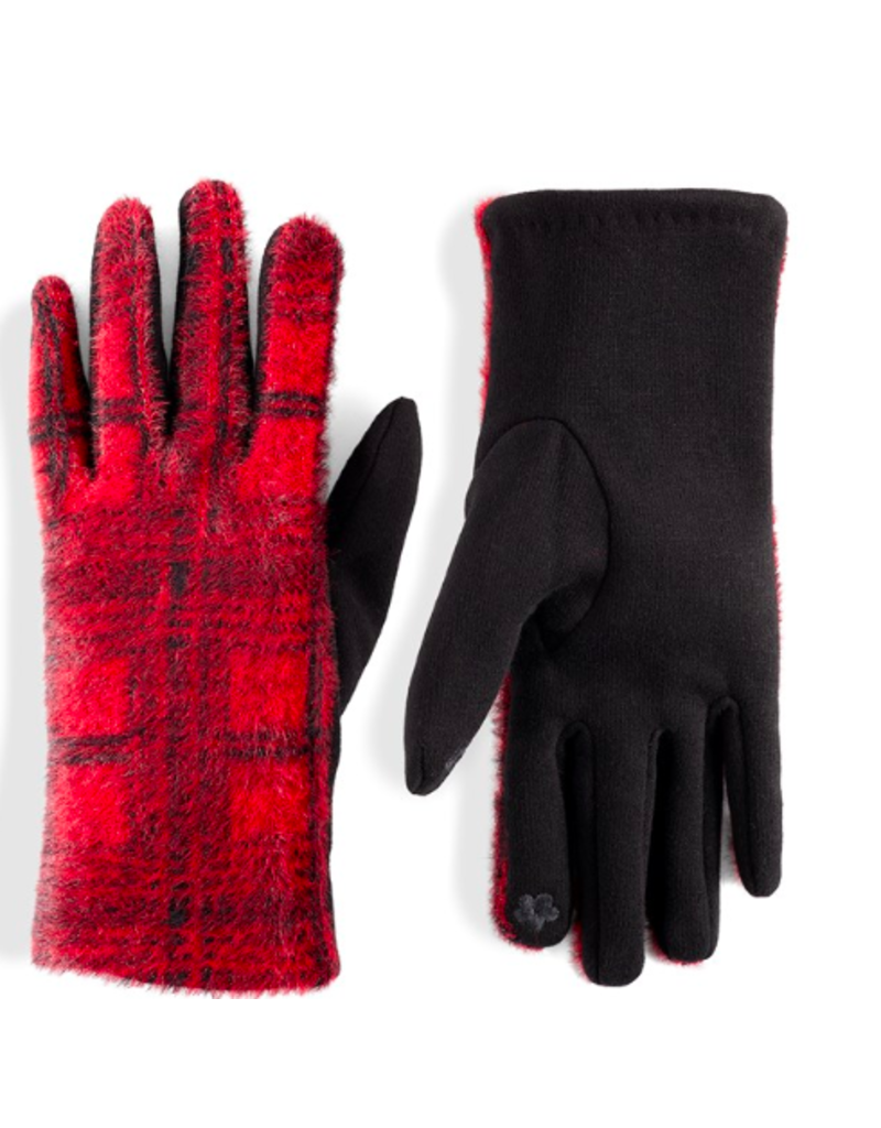 COCO + CARMEN Fuzzy Plaid Touchscreen Gloves - Red