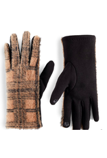 COCO + CARMEN Fuzzy Plaid Touchscreen Gloves - Tan