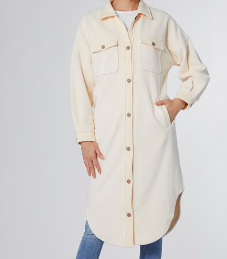Macie Long Sherpa Shacket in Cream 