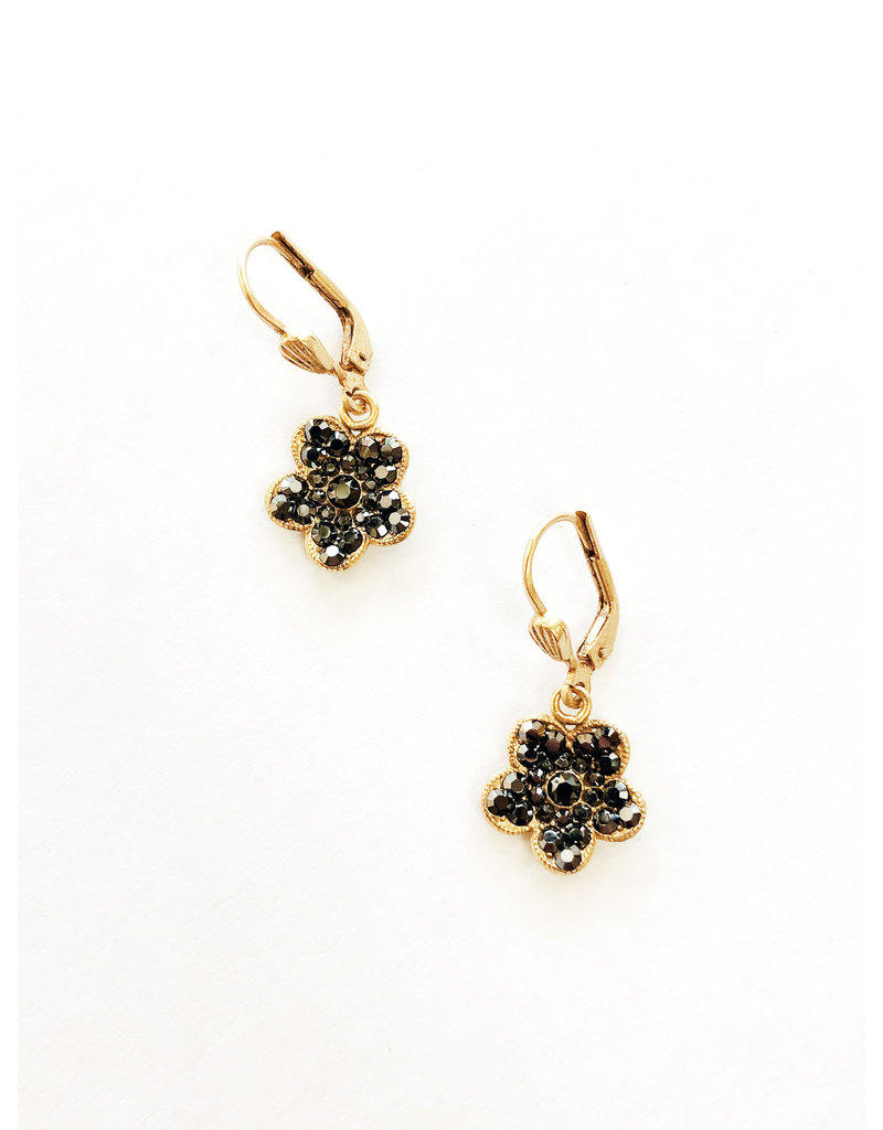 La Vie Parisienne French Black Diamond Flower Earrings