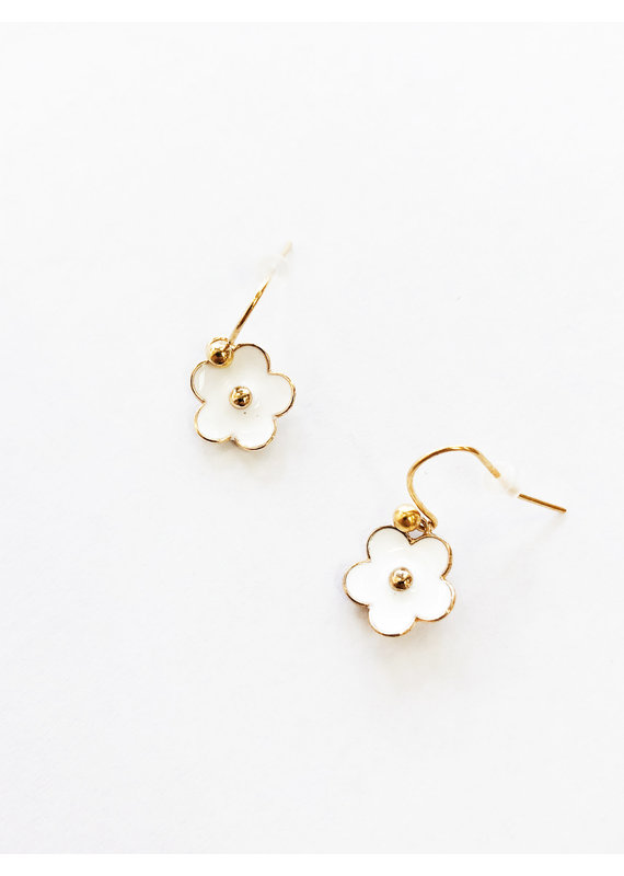 La Vie Parisienne French White Enamel Flower Earrings