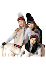 Mitchies Matchings Grey Wool Knit Hat w Embroidered Bee & Fox Fur Pom
