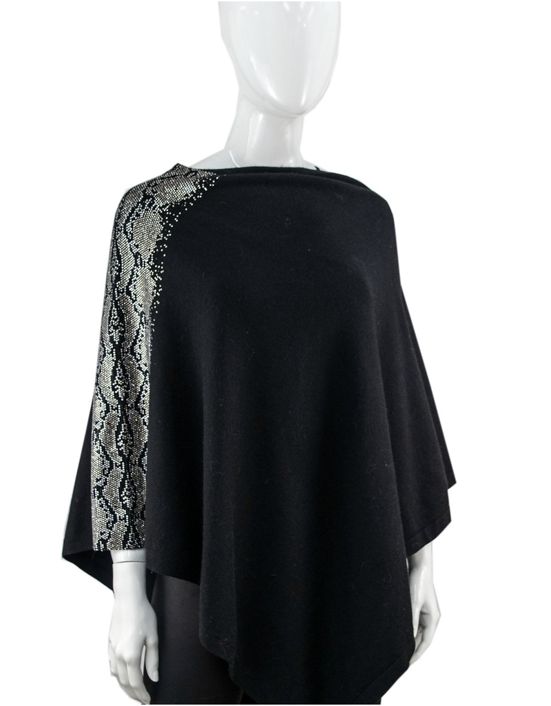 Mitchies Matchings Snakeskin Crystal Accent Black Knit Poncho