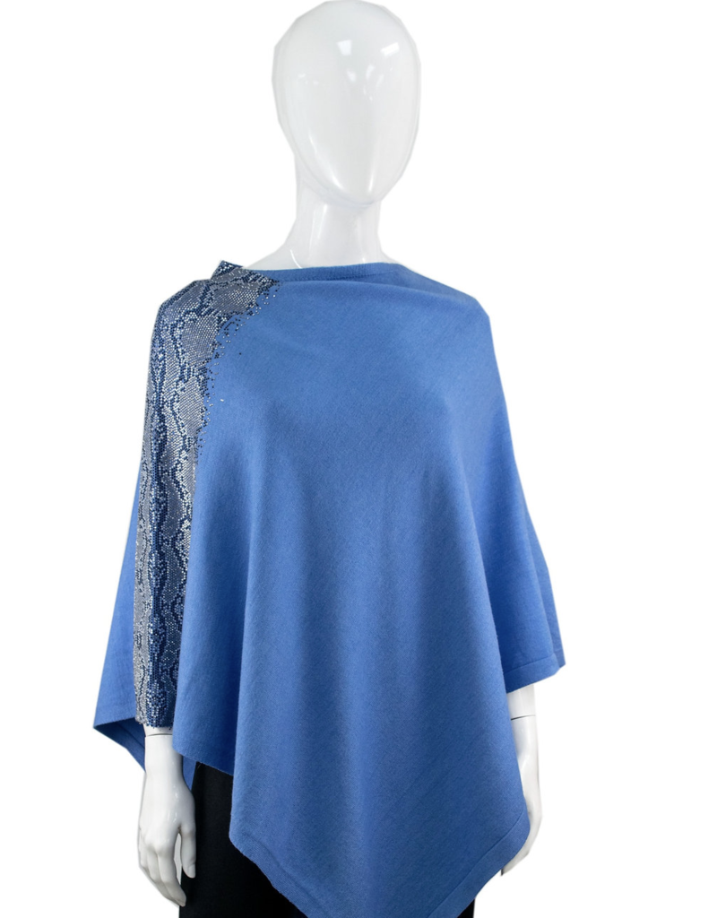 Mitchies Matchings Snakeskin Crystal Accent Sky Blue Knit Poncho