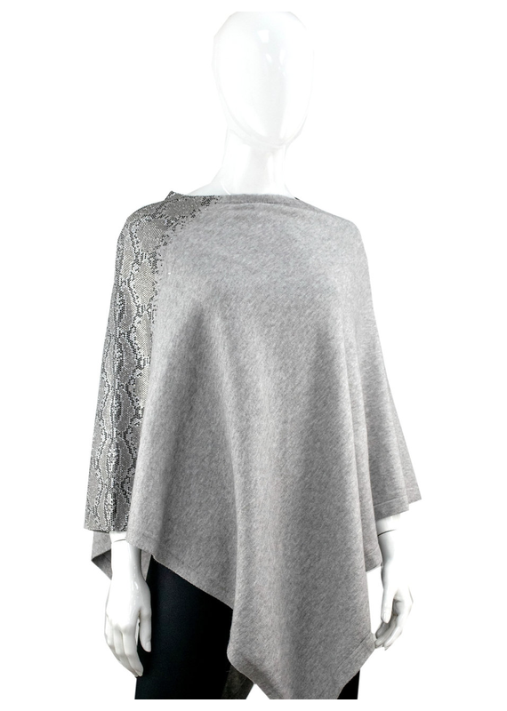 Mitchies Matchings Snakeskin Crystal Accent Light Grey Knit Poncho