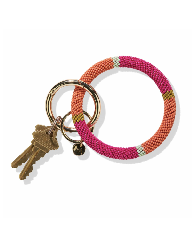 Ink + Alloy Hot Pink Coral Color Block Seed Bead Key Ring